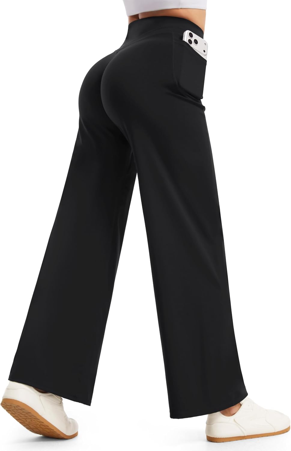 Detalle de THE GYM PEOPLE Women's Wide-Leg Yoga Pants, High Waist, No Front Seam