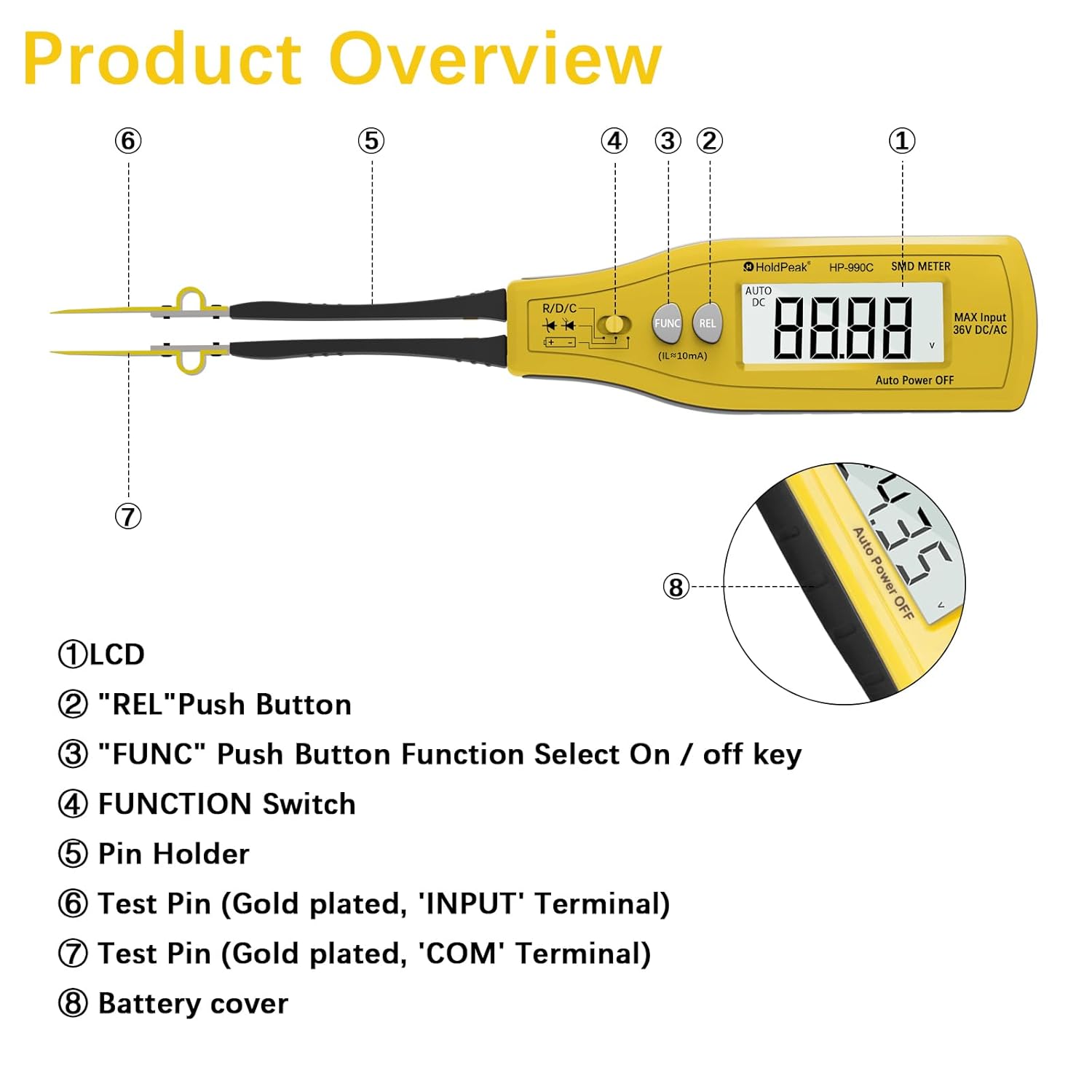 Thumbnail 4 de HoldPeak Digital SMD Tweezer 990C Tester