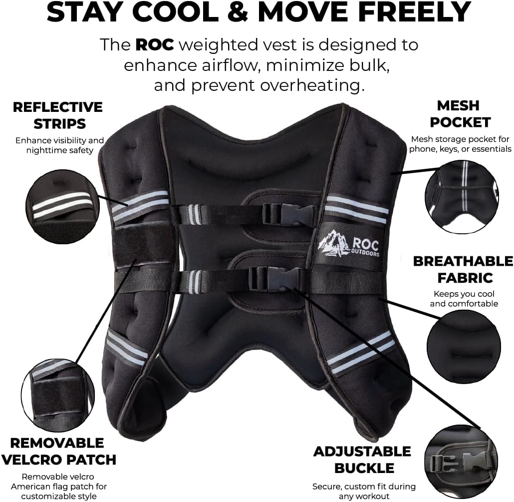 Thumbnail 4 de Roc Outdoors Weighted Vest with Rub-Free Technology — 5lb to 30lb, Reflective Stripe, Unisex Fit