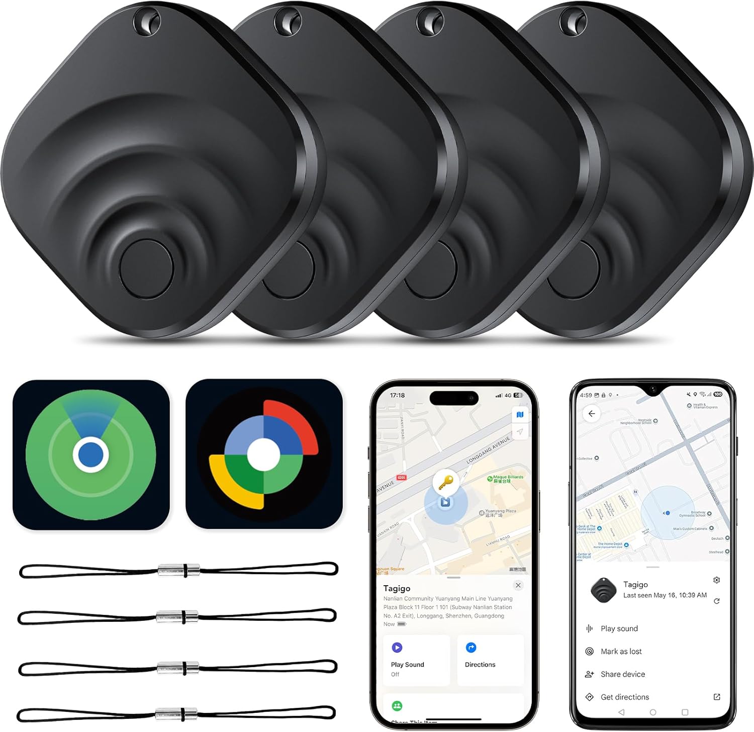 Detalle de Lot de 4 Traceur Tag Android & iOS – compatible Find My et Find Hub, batterie remplaçable