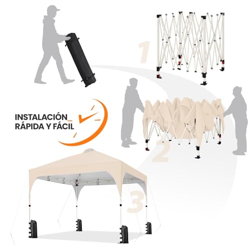 Detalle de Yaheetech Carpa Plegable 3x3m Beige: cenador impermeable para 8-10 personas con ventilación y bolsa con ruedas