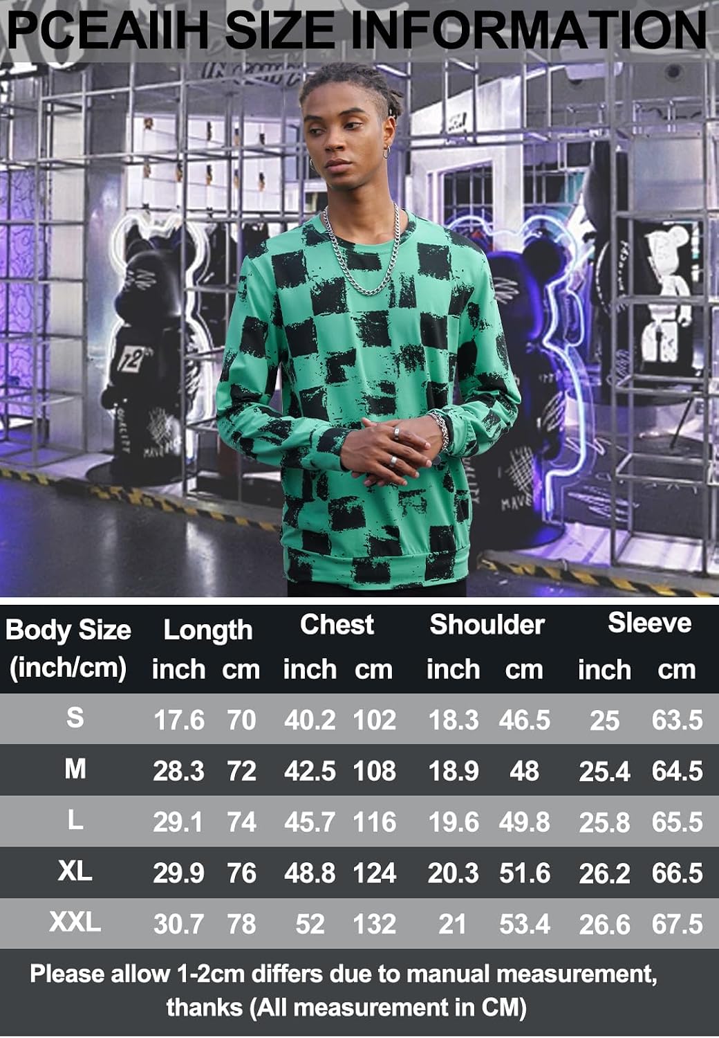 Thumbnail 5 de PCEAIIH Men's Printed Checkerboard Long Sleeve T-Shirt