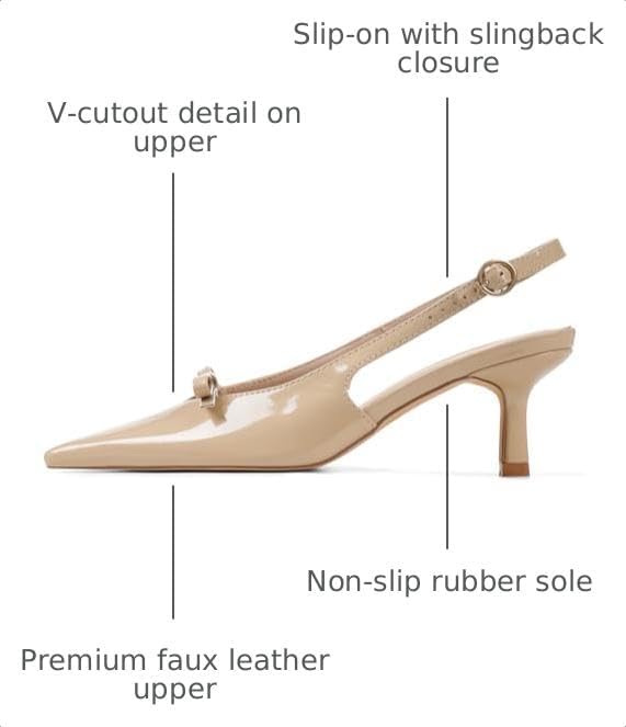Detalle de Mattiventon Slingback Heels for Women with Bow & Ankle Strap (Kitten Heels, Pointed Toe)