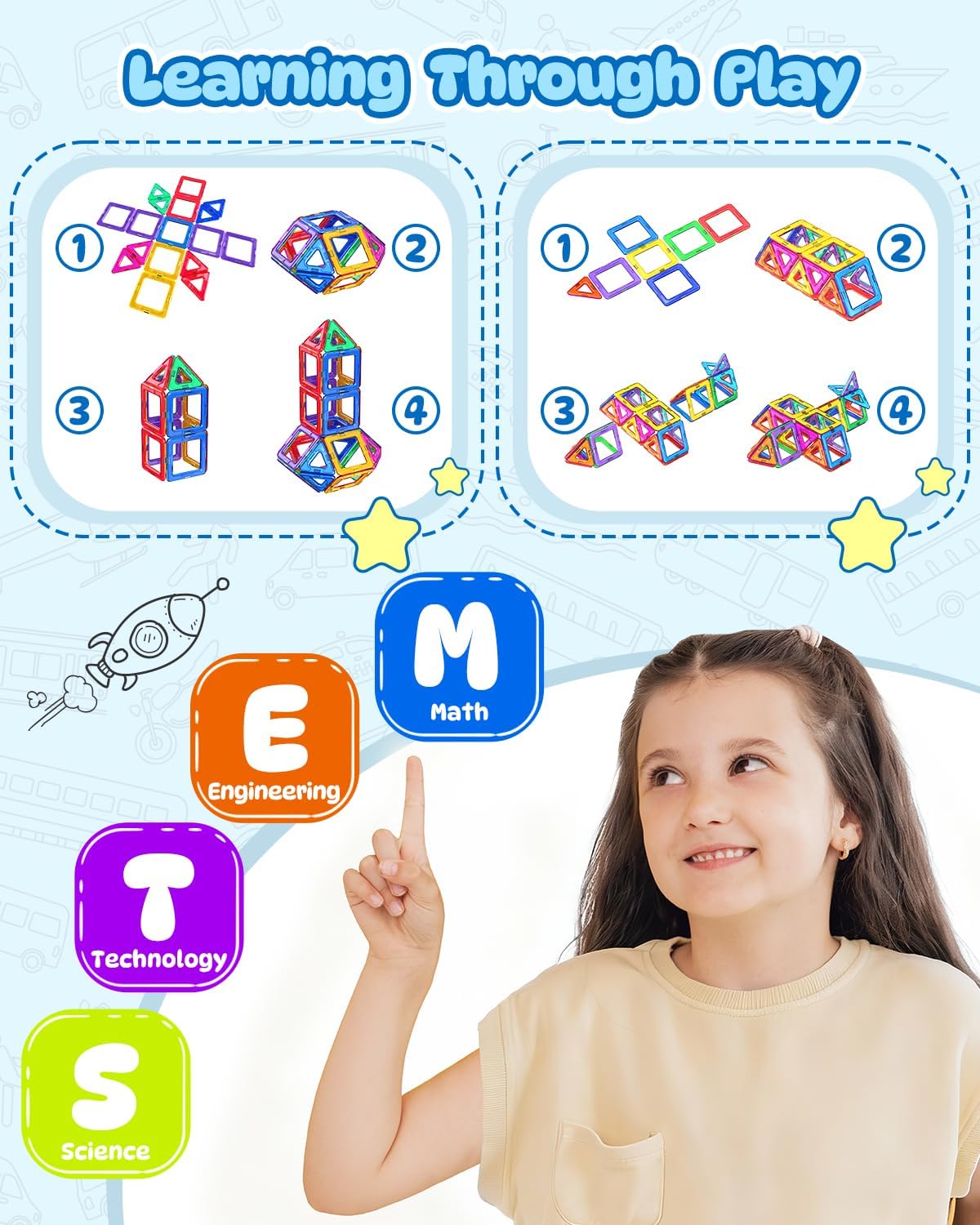 Detalle 2 de Magnetische Bausteine Theefun 60 Teile für STEM
