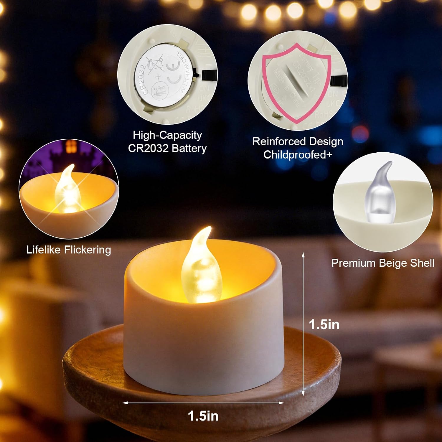 Detalle de Baikaraer 24 LED-Teelichter Flammenlose Kerzen, Elfenbeinfarbene Deko – batteriebetrieben