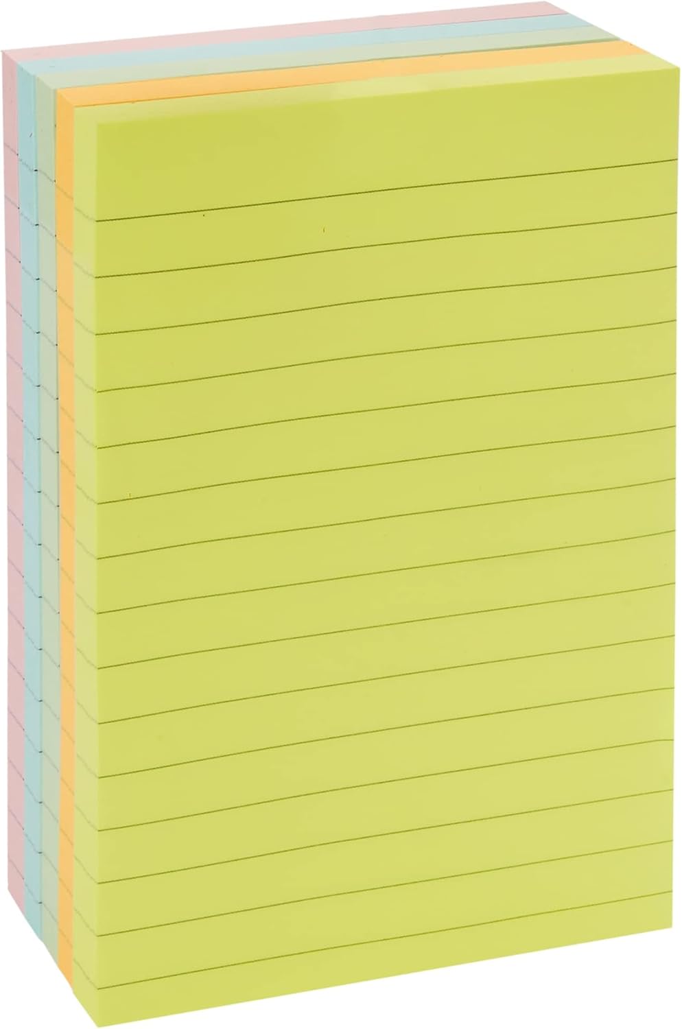 Detalle de Amazon Basics Lined Square Sticky Notes, 10.16 x 15 cm, Assorted Colours, Pack of 5