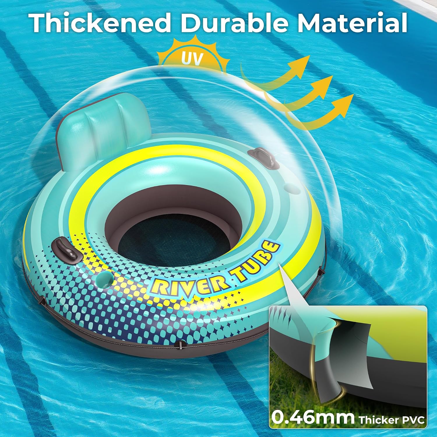 Detalle de Heavy Duty River Tube Float for Adults with Built-In Cup Holders and Ergonomic Backrest