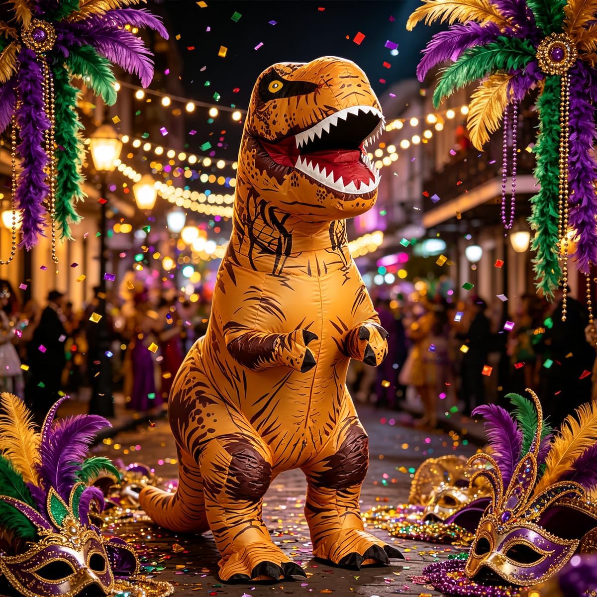 Thumbnail 4 de RHYTHMARTS RH1010BR opblaasbaar dinosauruskostuum voor volwassenen