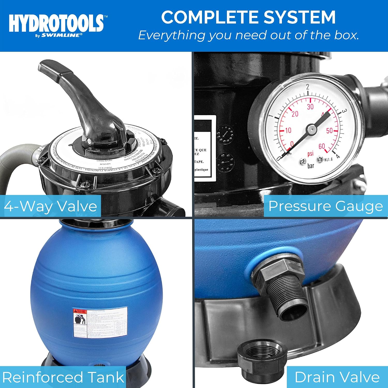 Detalle de SWIMLINE HYDROTOOLS Complete Sand Filter System, 12" Tank for Up to 8,000 Gallons