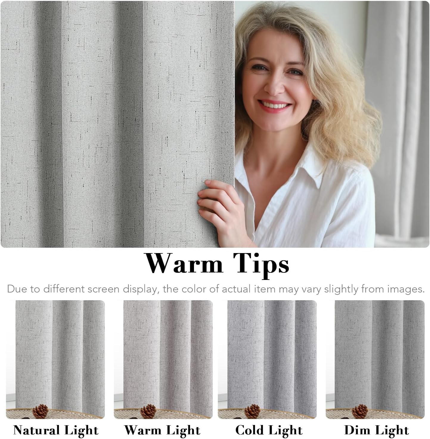 Thumbnail 4 de H.VERSAILTEX 100% Blackout Curtains (Glacier Gray) – 2-Panel Set, Thermal Insulated Textured Linen-Look, 52x84 in