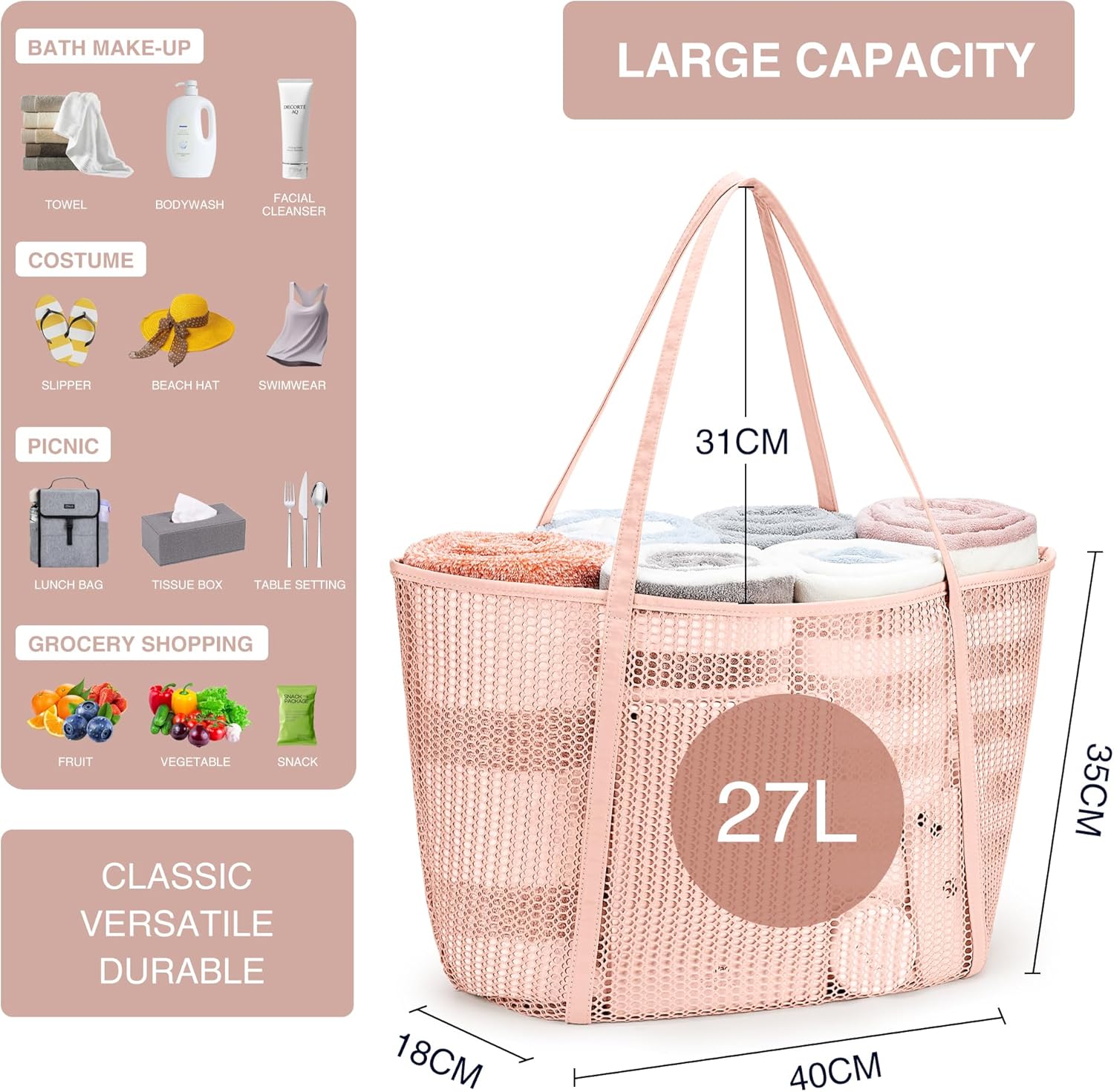 Thumbnail 2 de KALIDI Fancy Forest Beach Bag – 30L Foldable Mesh Tote for Women
