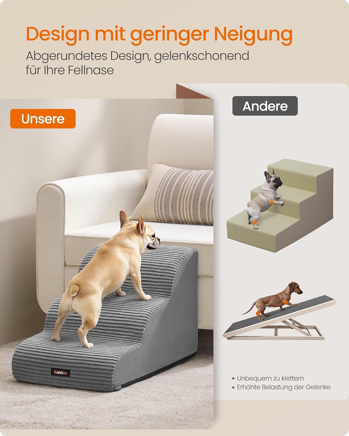 Detalle de Feandrea Hundetreppe 3 Stufen für kleine Hunde 🐾
