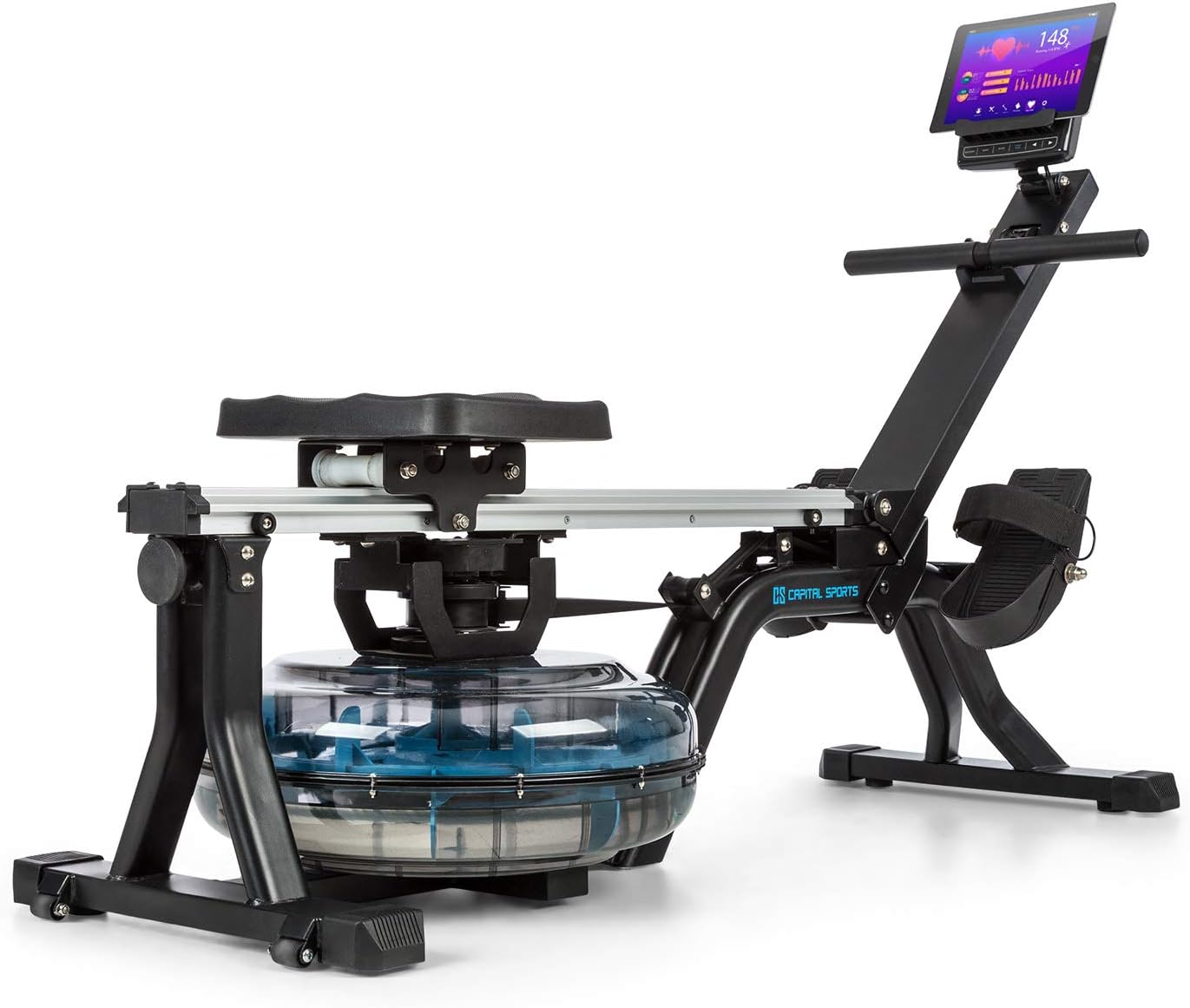 Detalle de Capital Sports Flow M1 – wioślarz wodny, 8 poziomów oporu, LCD i uchwyt na tablet