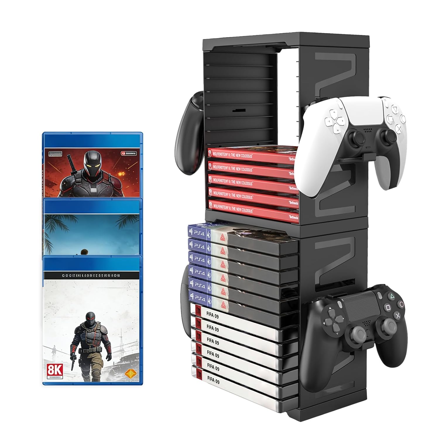 Detalle de ASFSKY video game holder Storage Tower, 24-Game Organizer with 4 Hooks
