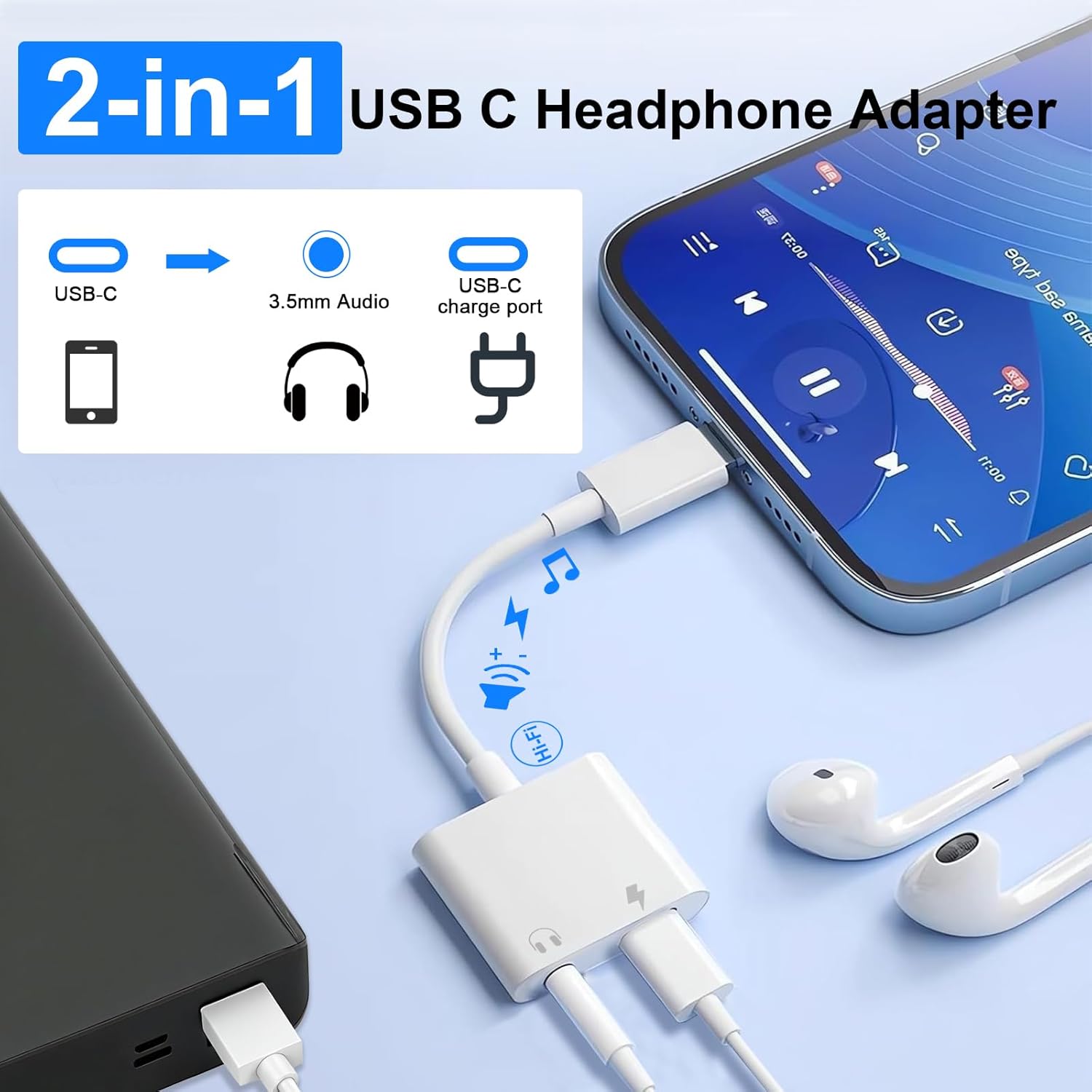 Thumbnail 1 de Dalimee USB-C to 3.5mm Jack 2-in-1 Aux & USB-C Charging Adapter
