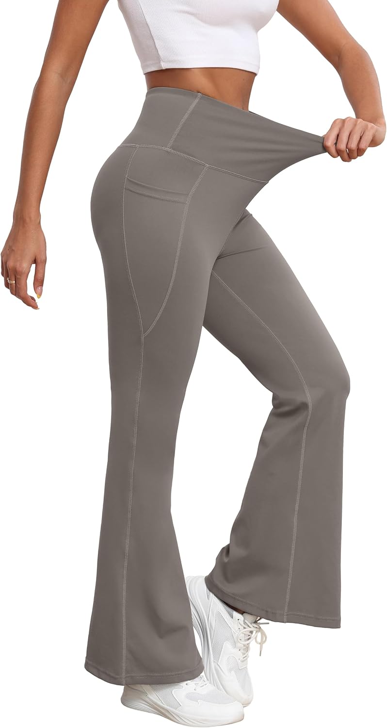 Detalle de GRECERELLE Wide Leg Trousers for Women – High-Waisted Sculpting Yoga Pants with Side Pockets