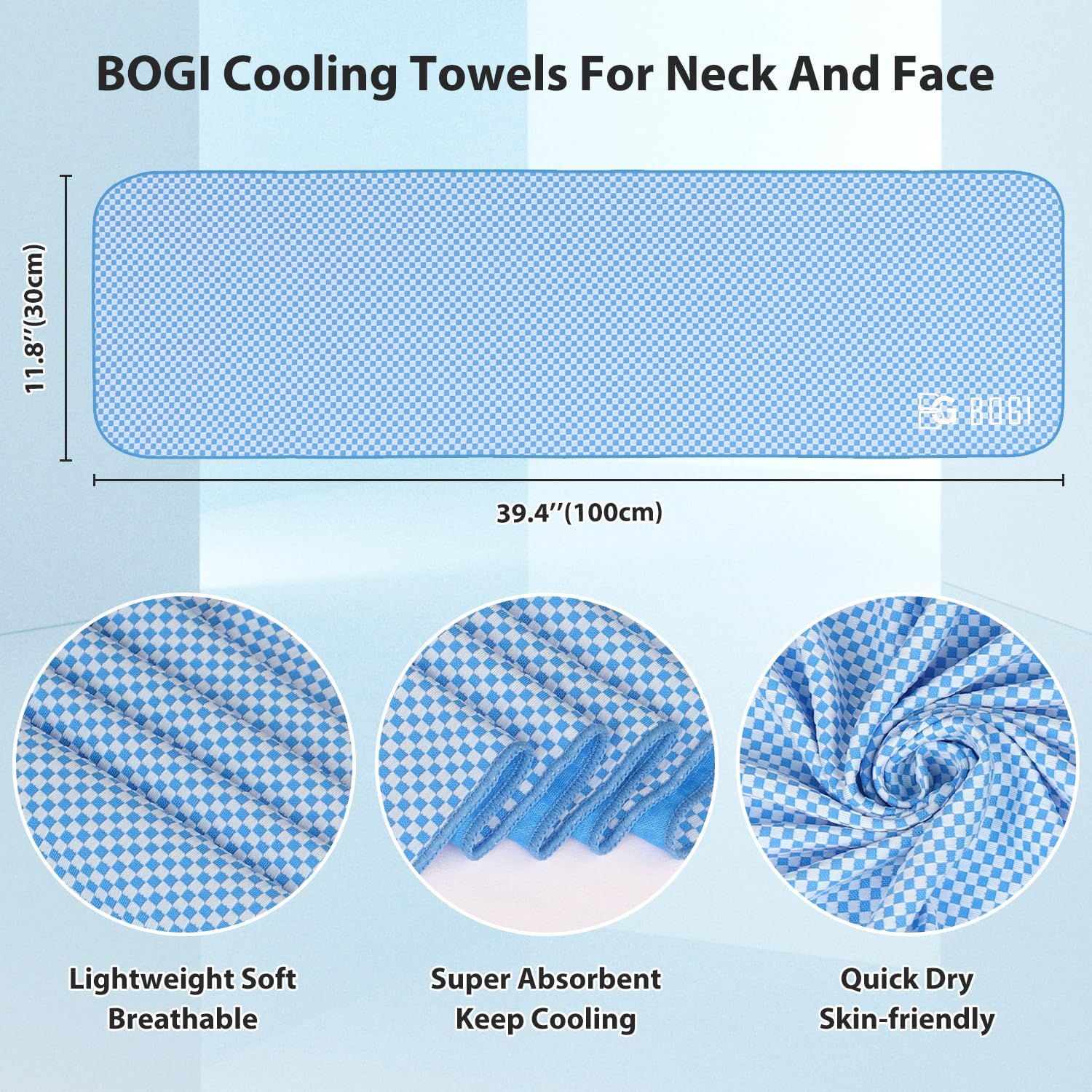 Thumbnail 1 de BOGI 4 Pack Cooling Towel (100x30 cm) – Instant Cooling, Soft Bamboo Fibres, Neck & Face Towels for Sport, Yoga, Gym and Outdoors
