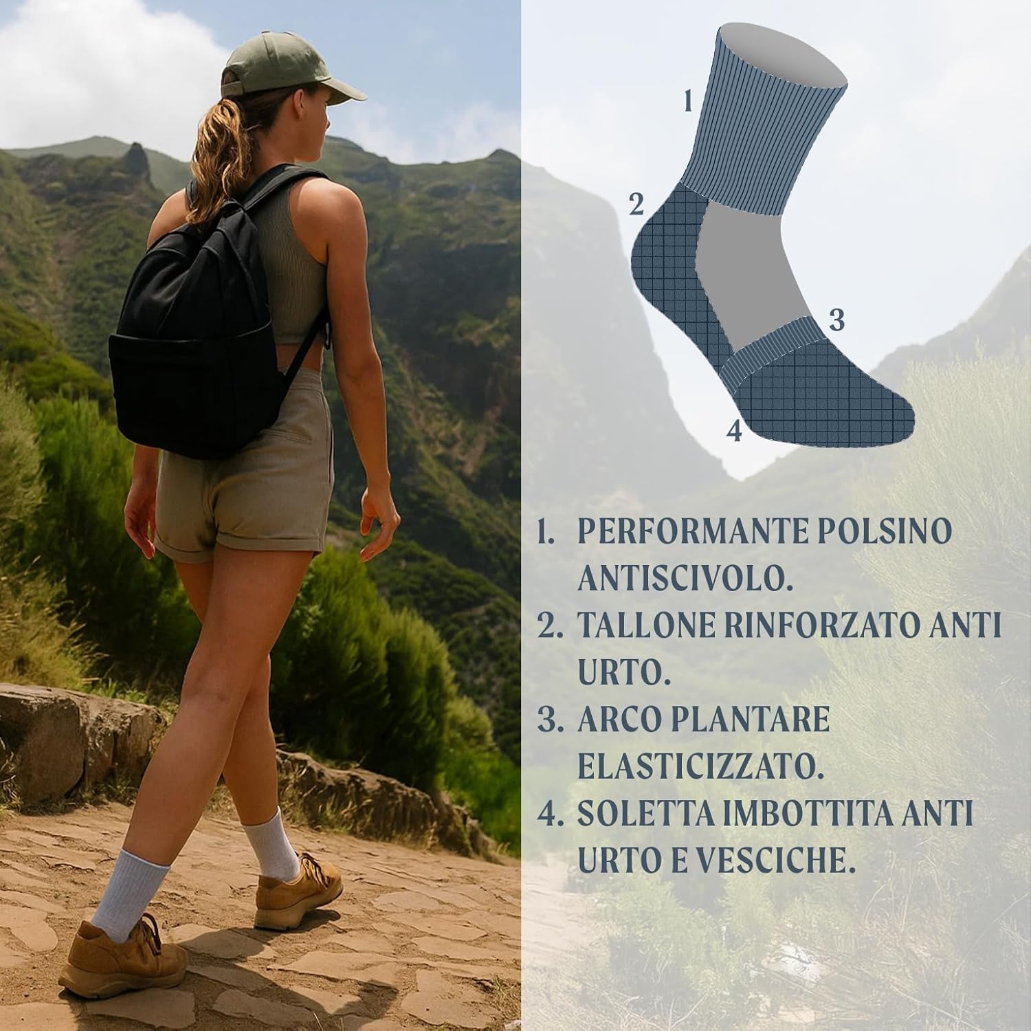 Detalle 2 de CALZITALY PACK 2-4 PAIA: Calze sportive unisex con soletta antiurto e arco plantare elasticizzato