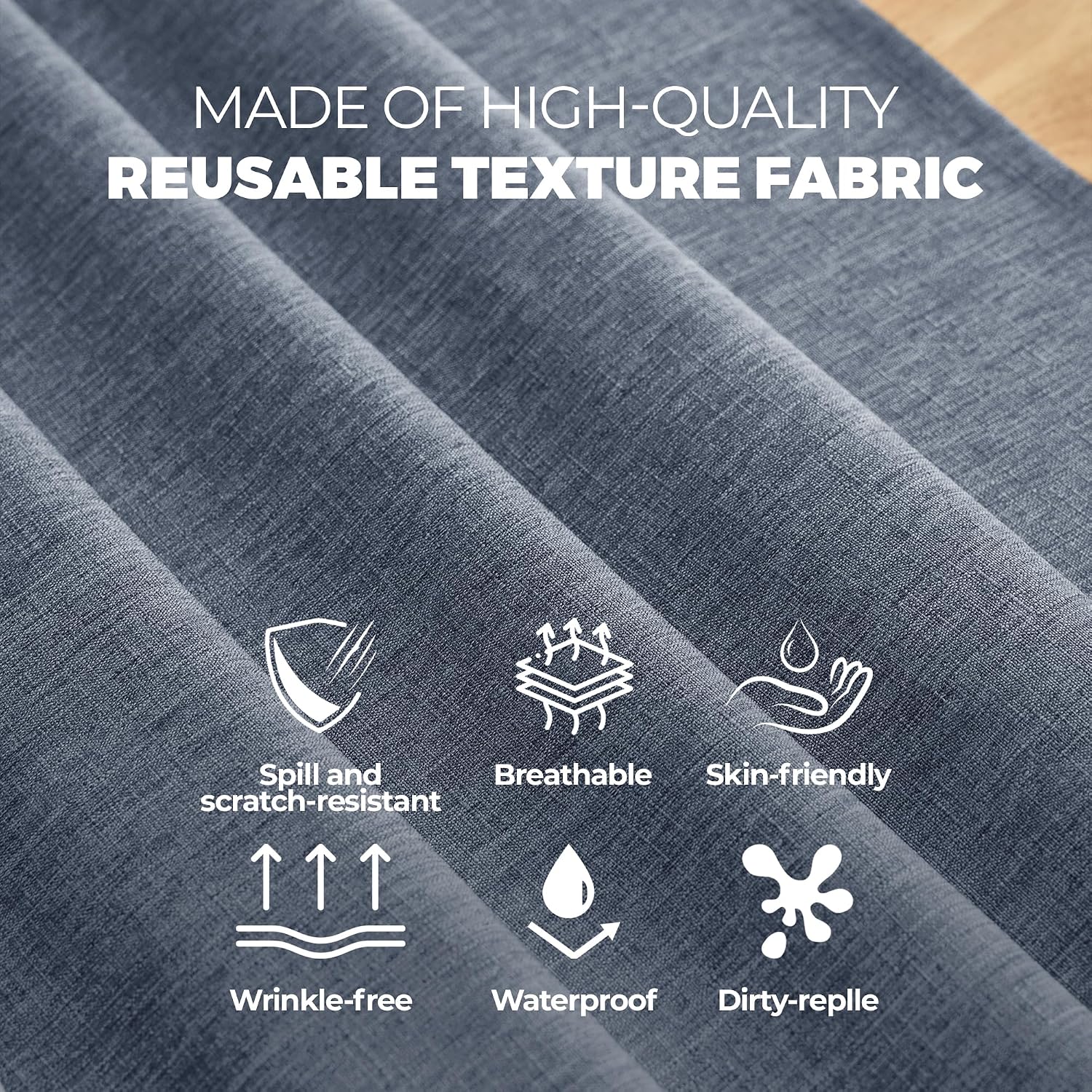 Detalle de Decorelia 60" x 84" Faux Linen Tablecloth, Denim Blue, Waterproof Polyester