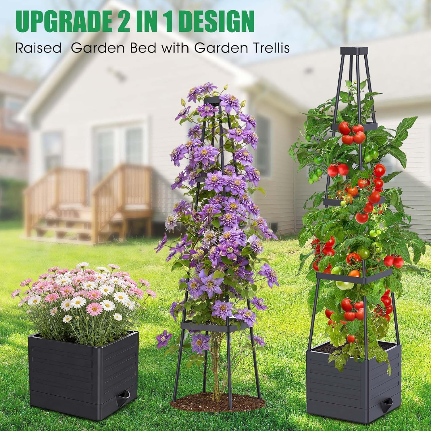 Thumbnail 6 de MQHUAYU Raised Beds for Garden with Trellis (2-Pack) – 18L Self-Watering Plant Boxes with 57" Trellis