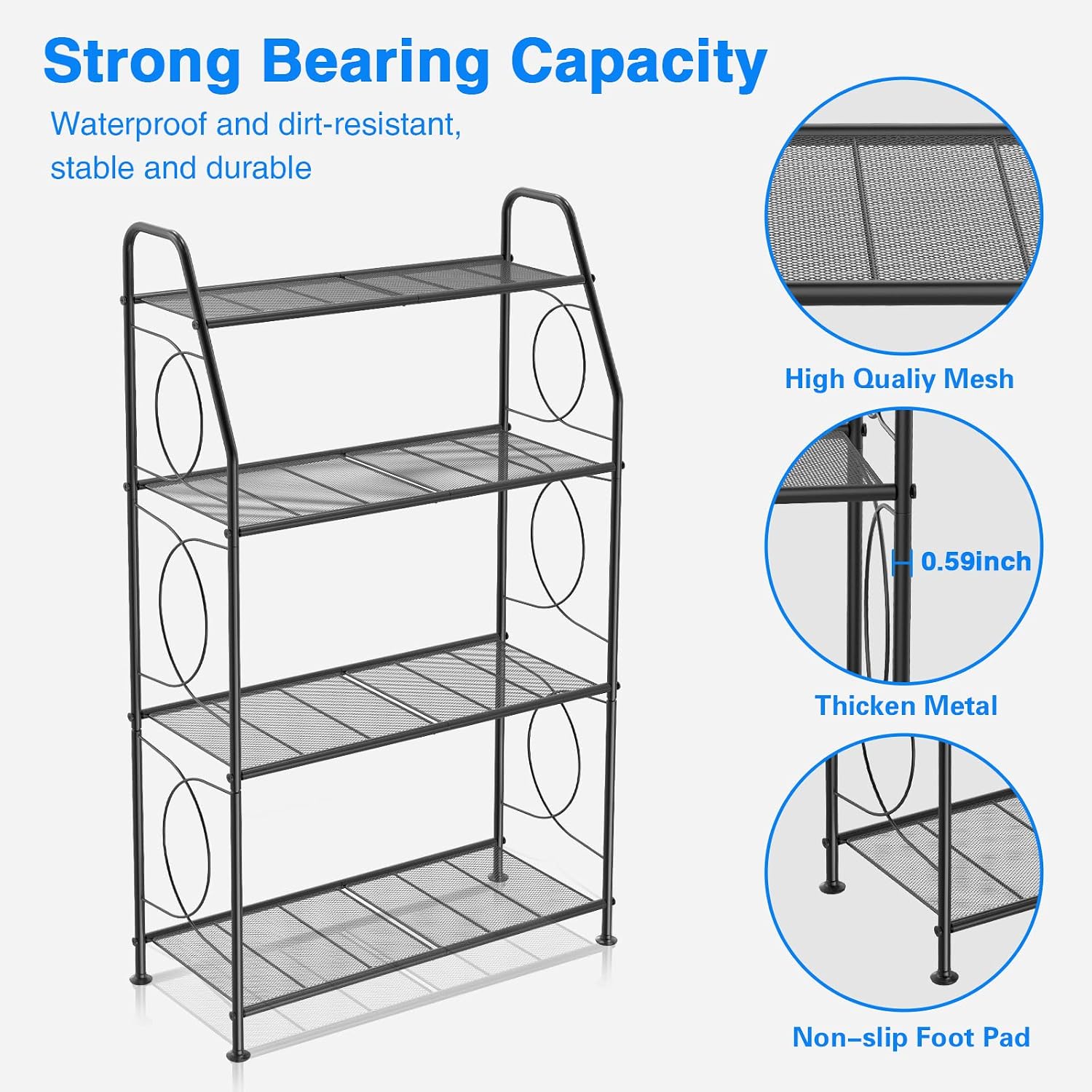 Detalle de VyGrow 4-Tier Metal Plant Stand, Black, Powder-Coated for Indoor or Outdoor Use