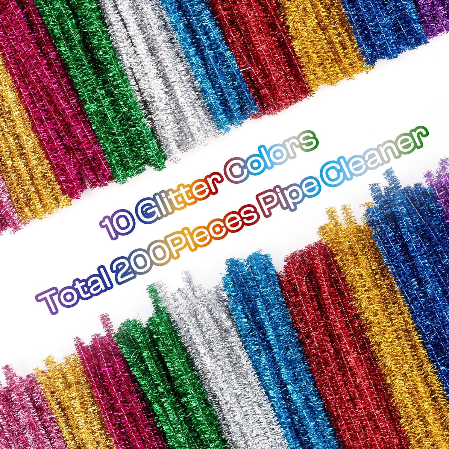 Detalle de Caydo Glitter Pipe Cleaners, 200 Pieces in 10 Colors, 12-Inch Chenille Stems