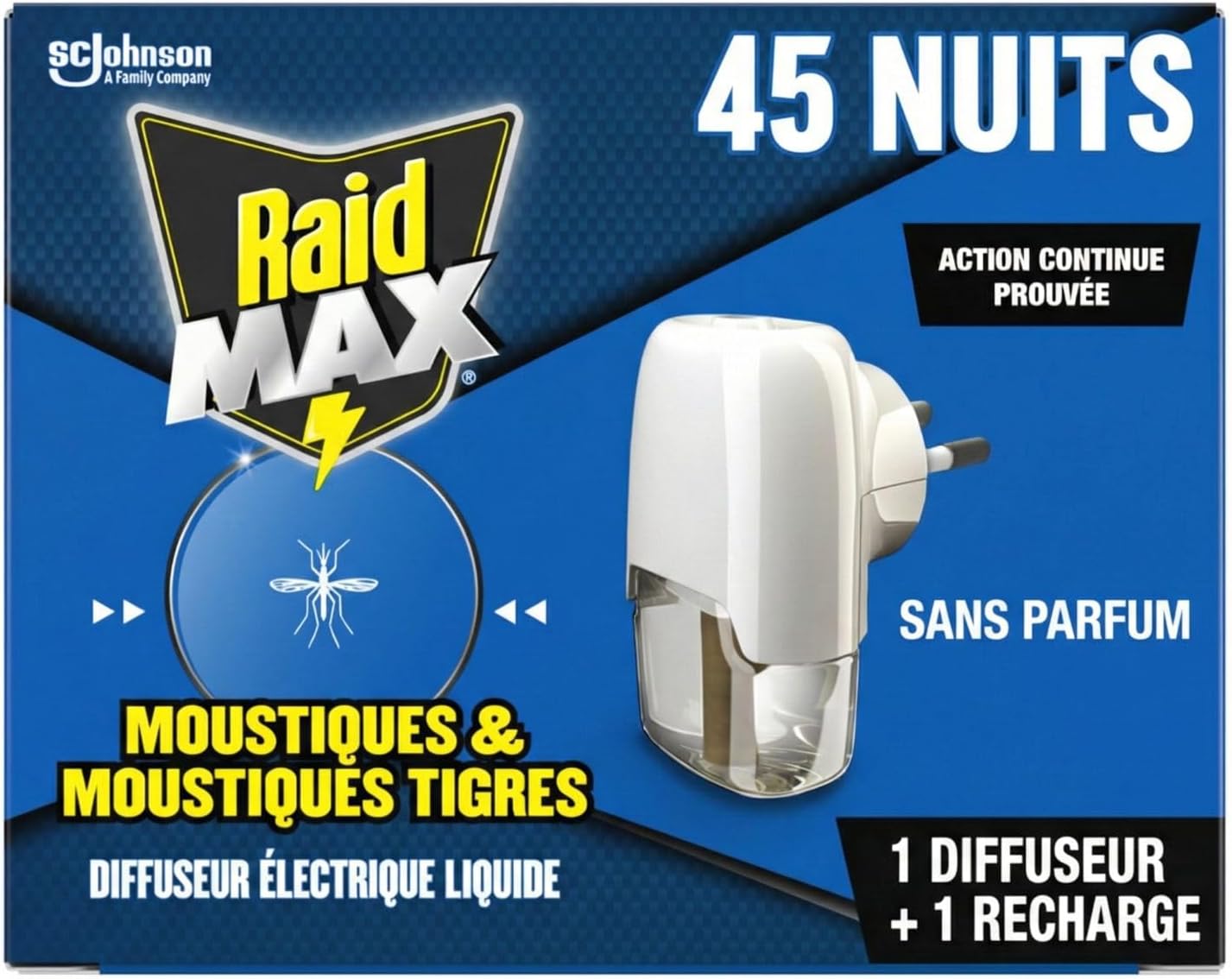 Detalle de Raid Max Diffuseur Électrique Liquide — Moustiques et Moustiques Tigres, 45 Nuits (Sans Parfum)
