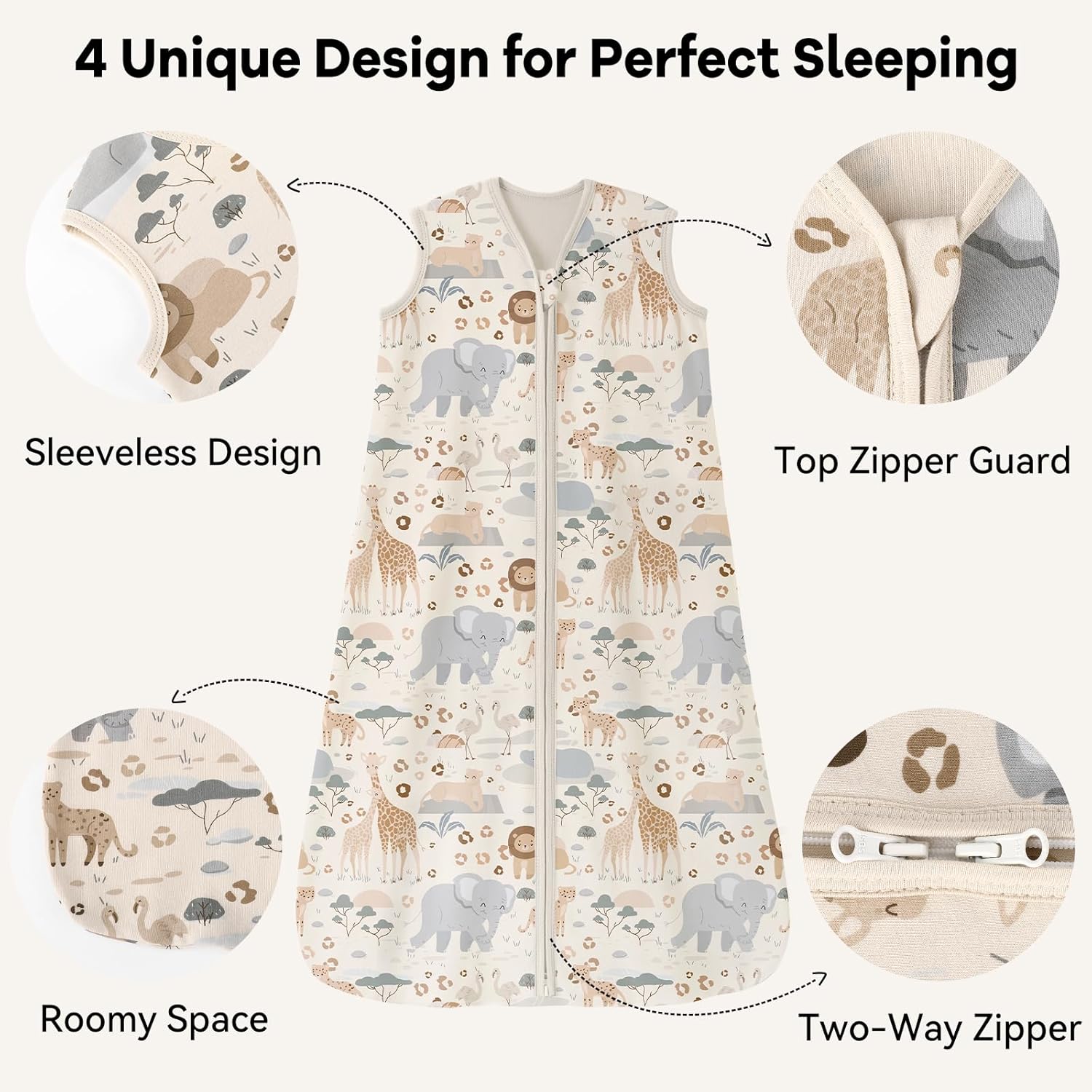 Thumbnail 2 de Unnivoll Baby Sleeping Bag 0.5 Tog 18–24 Months Apricot Elephant — 100% Cotton Sleep Sack