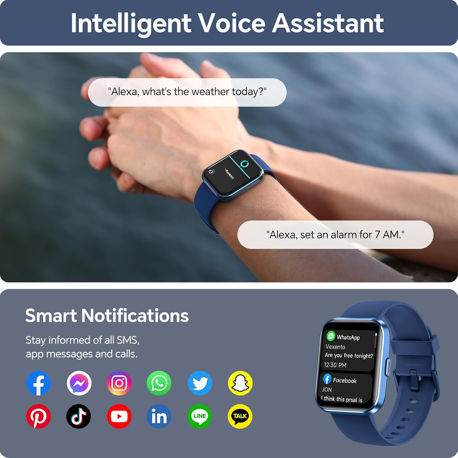 Thumbnail 2 de Aeac Smart Watch for Men & Women: 1.85" Touchscreen, Bluetooth Calling, Alexa, 120+ Sports & 3ATM Waterproof