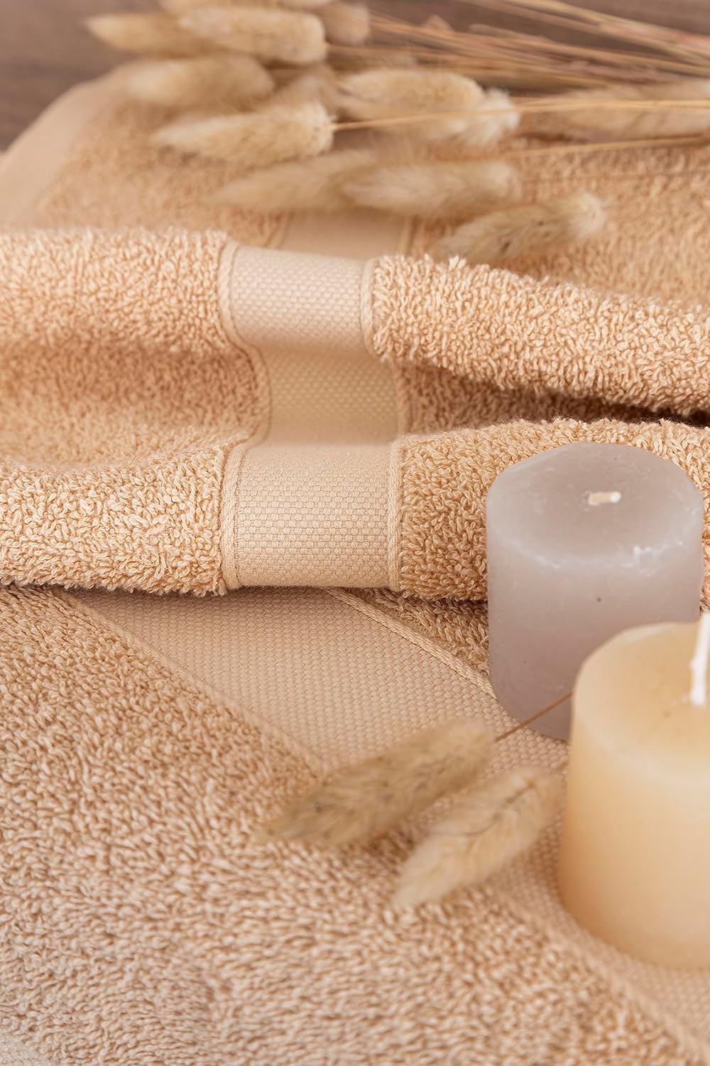 Thumbnail 3 de Todocama Lot de 2 Serviettes de Douche en coton 550 g/m² – 70 x 140 cm, Beige