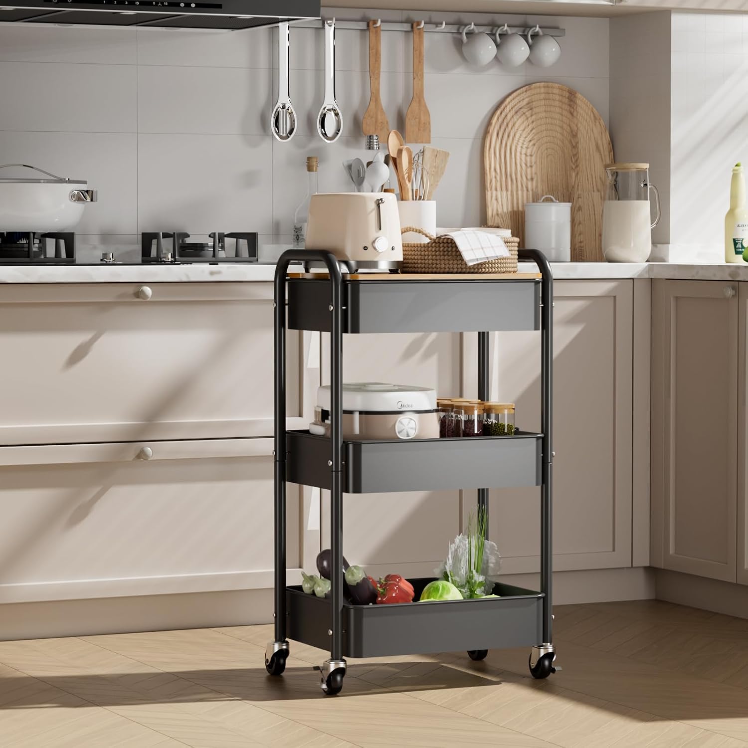 Thumbnail 5 de Shrivee NR-AT66B 3-Tier Metal Serving Trolley with Lockable Wheels