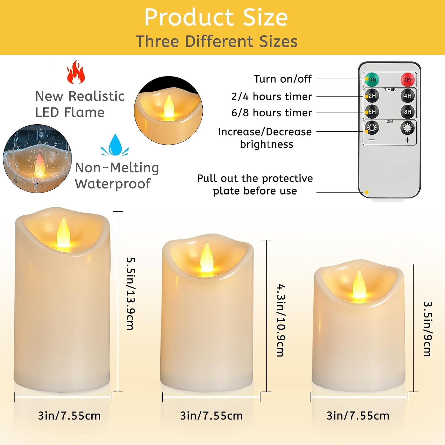 Detalle de Artmarry AM-XKSJ-301 Flameless LED Pillar Candles, 9-Pack, Ivory