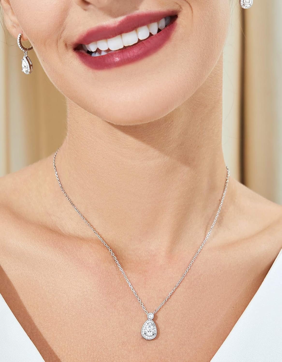 Thumbnail 2 de MomentWish Silberkette Damen 925 mit Anhänger – Moissanite Tropfen (1 Karat) im Silberkettchen inkl. Geschenkbox