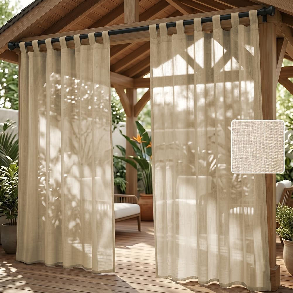 Detalle de AUAUY buitengordijnen, 2 stuks, waterdicht polyester, Linen, 213 × 132 cm
