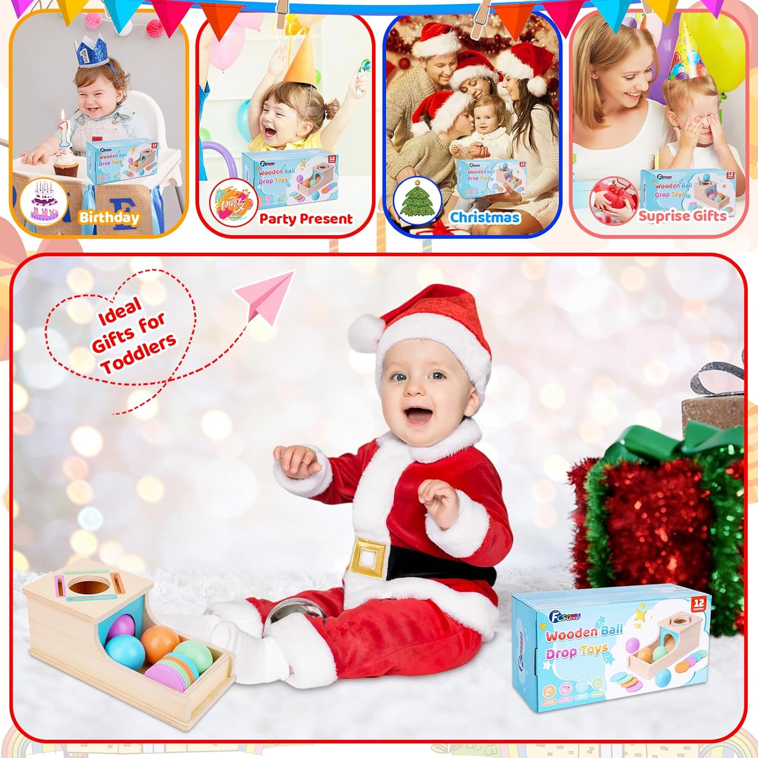 Thumbnail 6 de FCSONU Jouet Montessori pour Bébé 1–3 Ans – Circuit de billes en bois