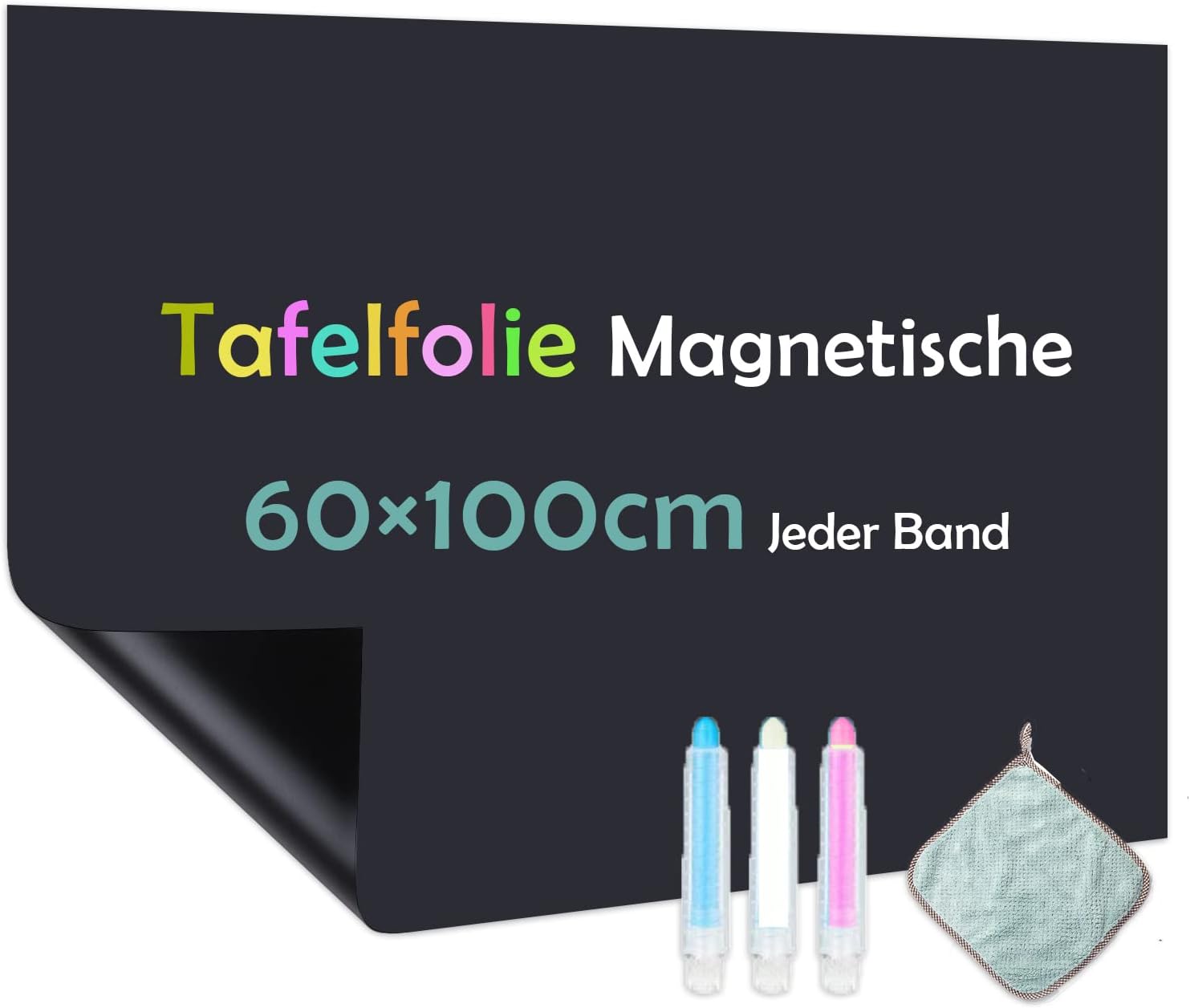 Warasee Magnetfolie Tafelfolie selbstklebend 60 × 100 cm in Schwarz – beschriftbar & abwischbar