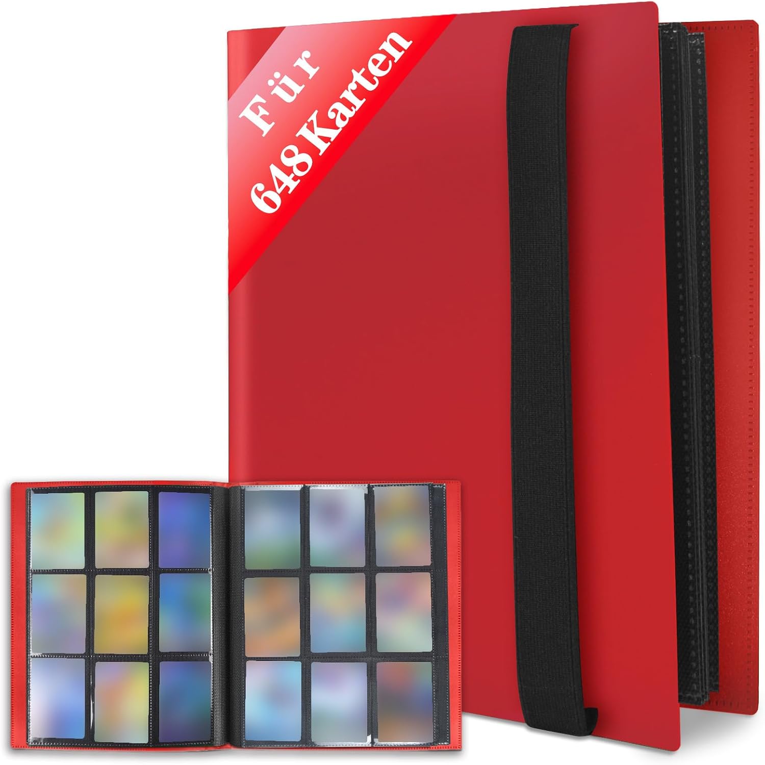 Detalle de JUSONEY JML-CB05-Red kaartenalbum voor 648 kaarten, rood met elastiek