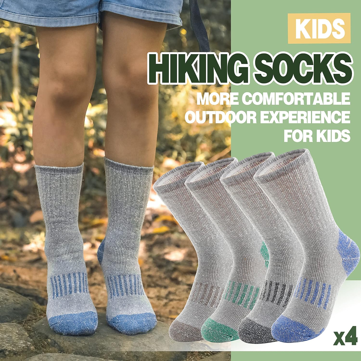 Detalle 2 de Sandsuced Kids Merino Wool Thermal Walking Socks 4 pairs
