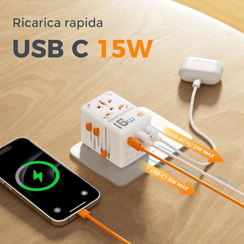 Thumbnail 3 de TESSAN Adattatore Universale da Viaggio: Spina Multifunzione 4-In-1 con 2 USB-A, 1 USB-C e Doppio Fusibile