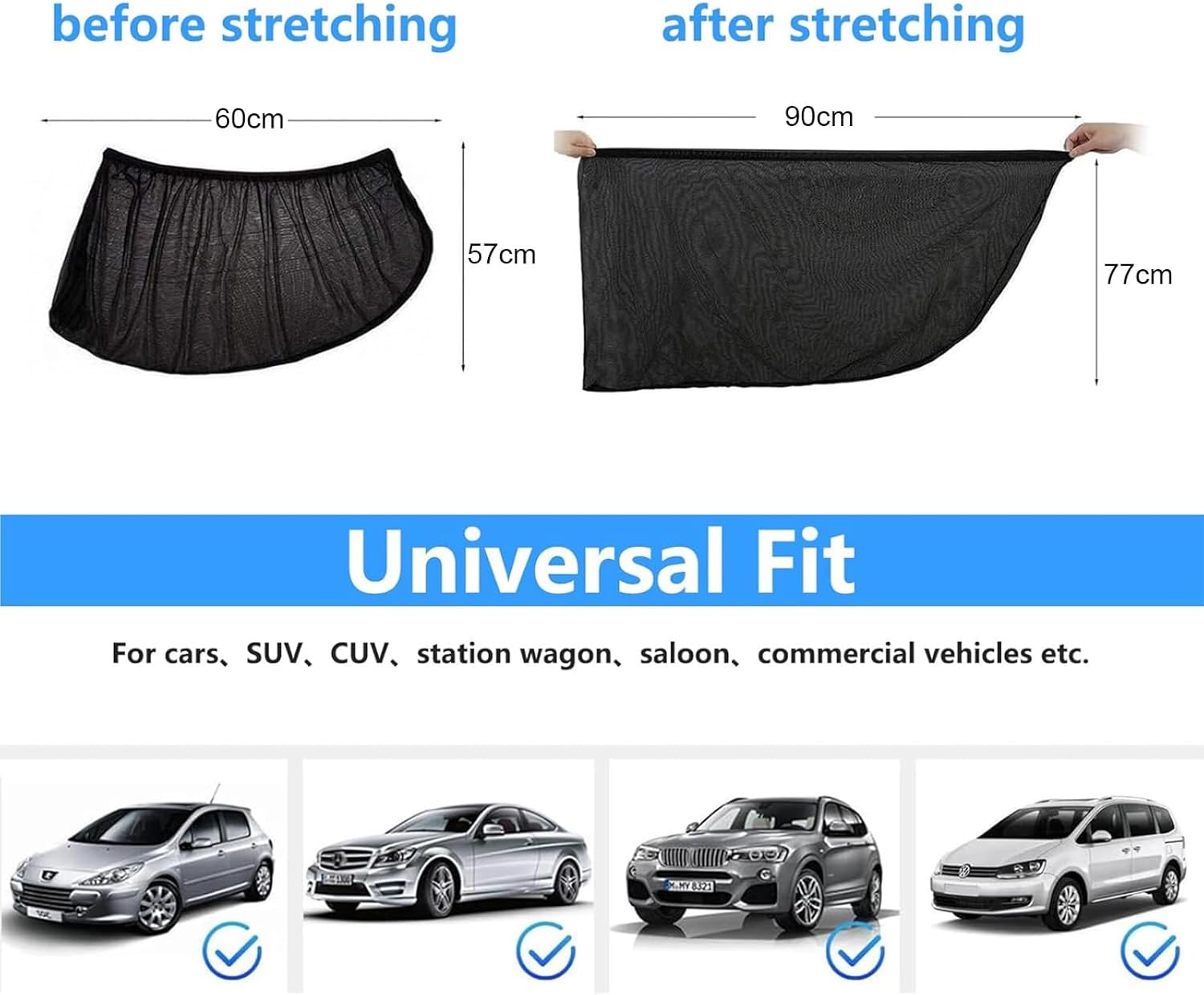 Detalle de 2 Stück Sonnenschutz Auto Baby – UV- & Hitzeschutz Seitenfenster Netz für hinten, universell