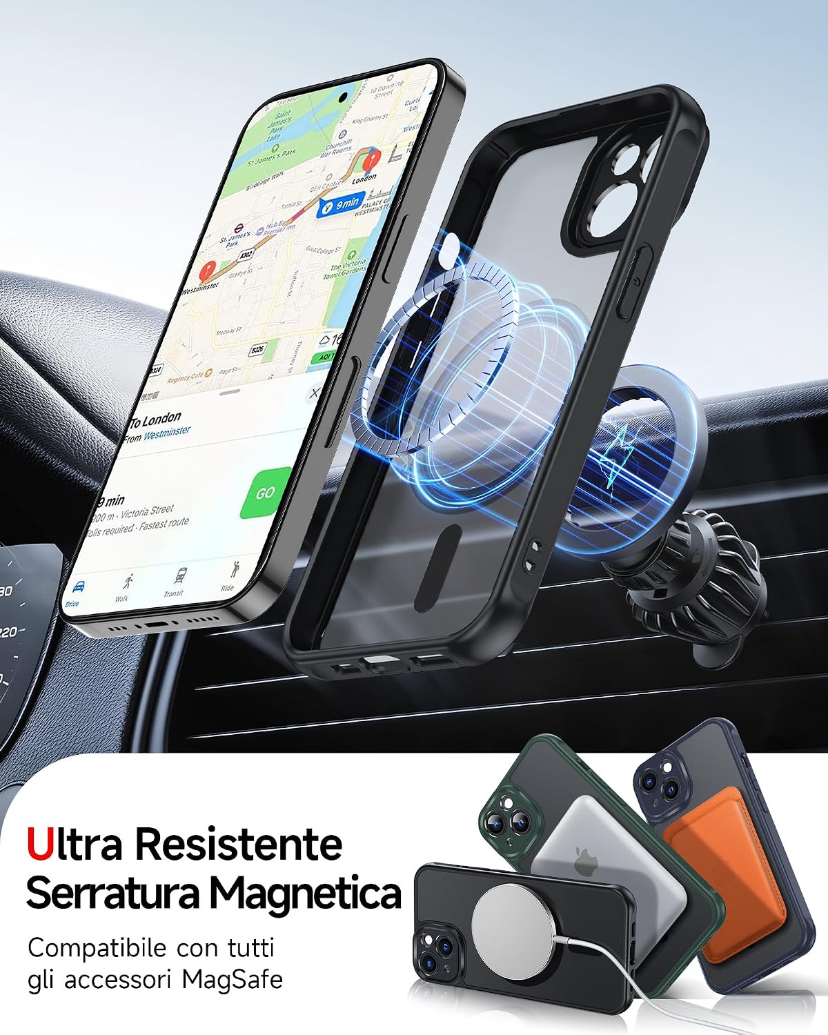 Thumbnail 2 de LeYi Cover magnetica per iPhone 13 con 2 pezzi di vetro temperato, posteriore opaco anti-impronte nero
