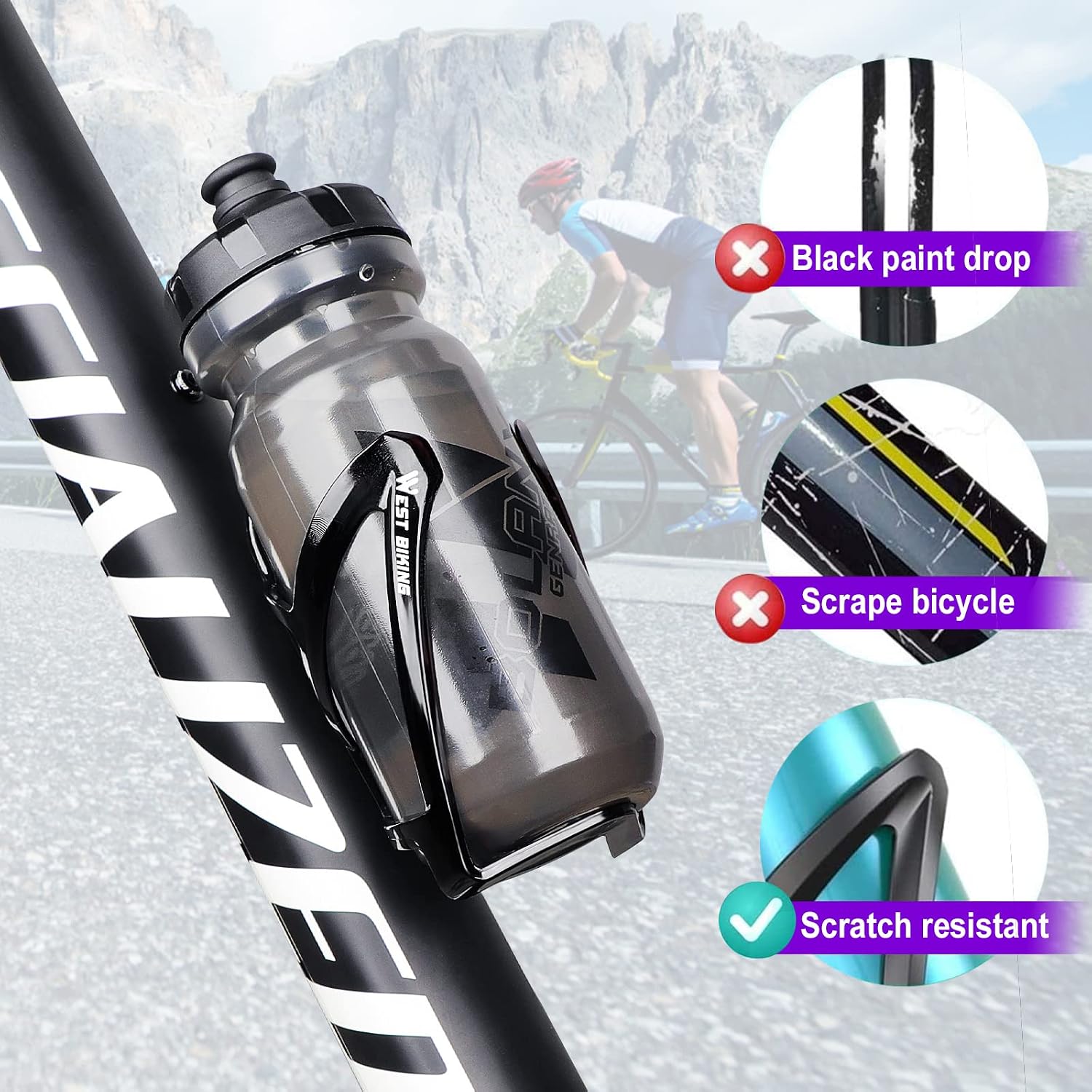 Detalle 2 de Flaschenhalter Fahrrad – Verbesserte Version, langlebig, leicht & universell passend (0,5–1,1 l)