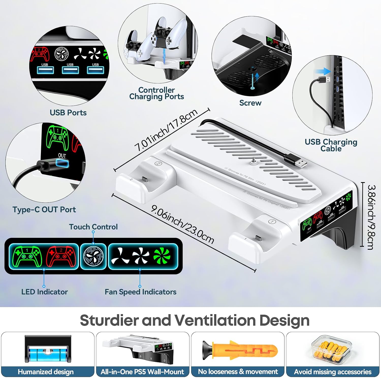 Thumbnail 6 de Tokluck VG-P5326 PS5 Wall Mount with Dual Charging and Adjustable Fans
