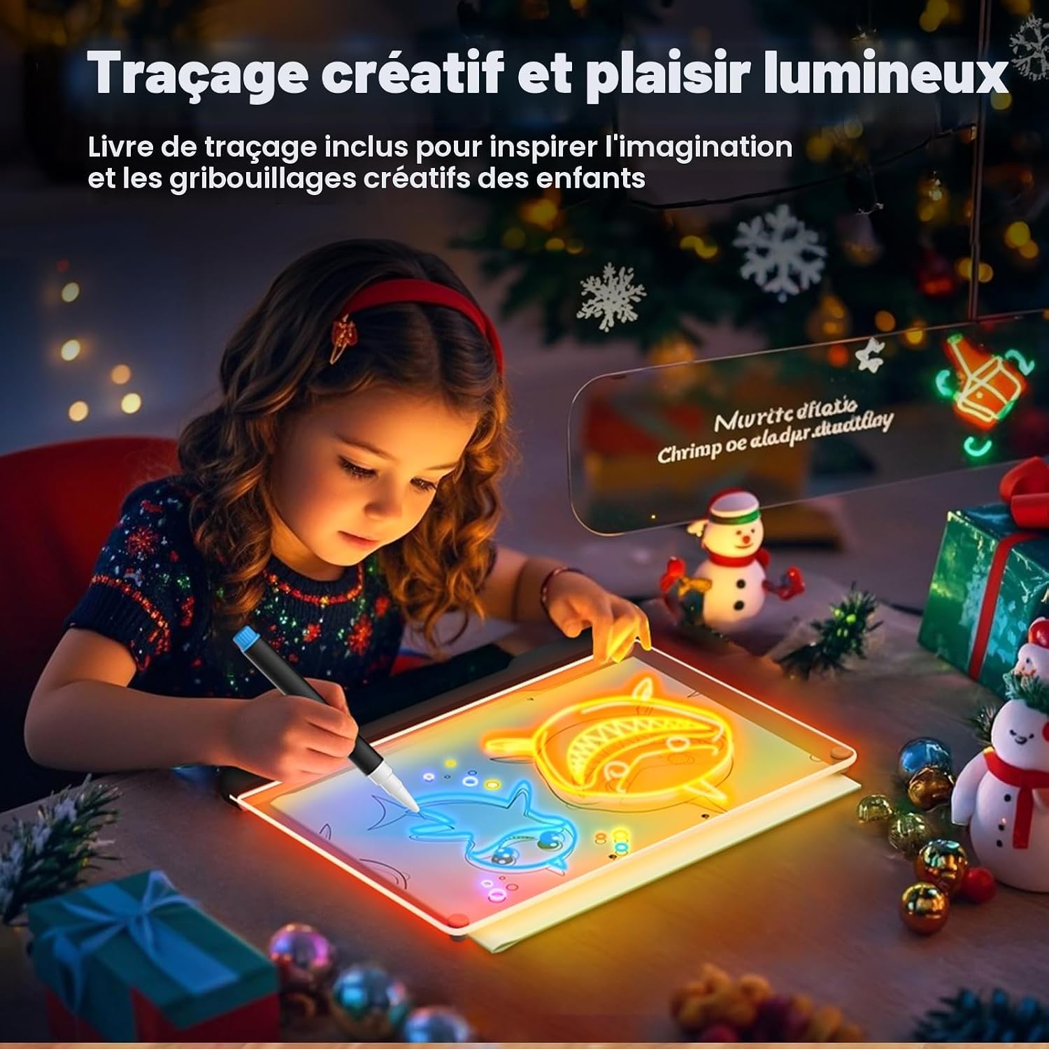 Thumbnail 3 de Tableau lumineux LED rechargeable 40 cm avec 7 couleurs – Ardoise lumineuse néon pour dessin et messages