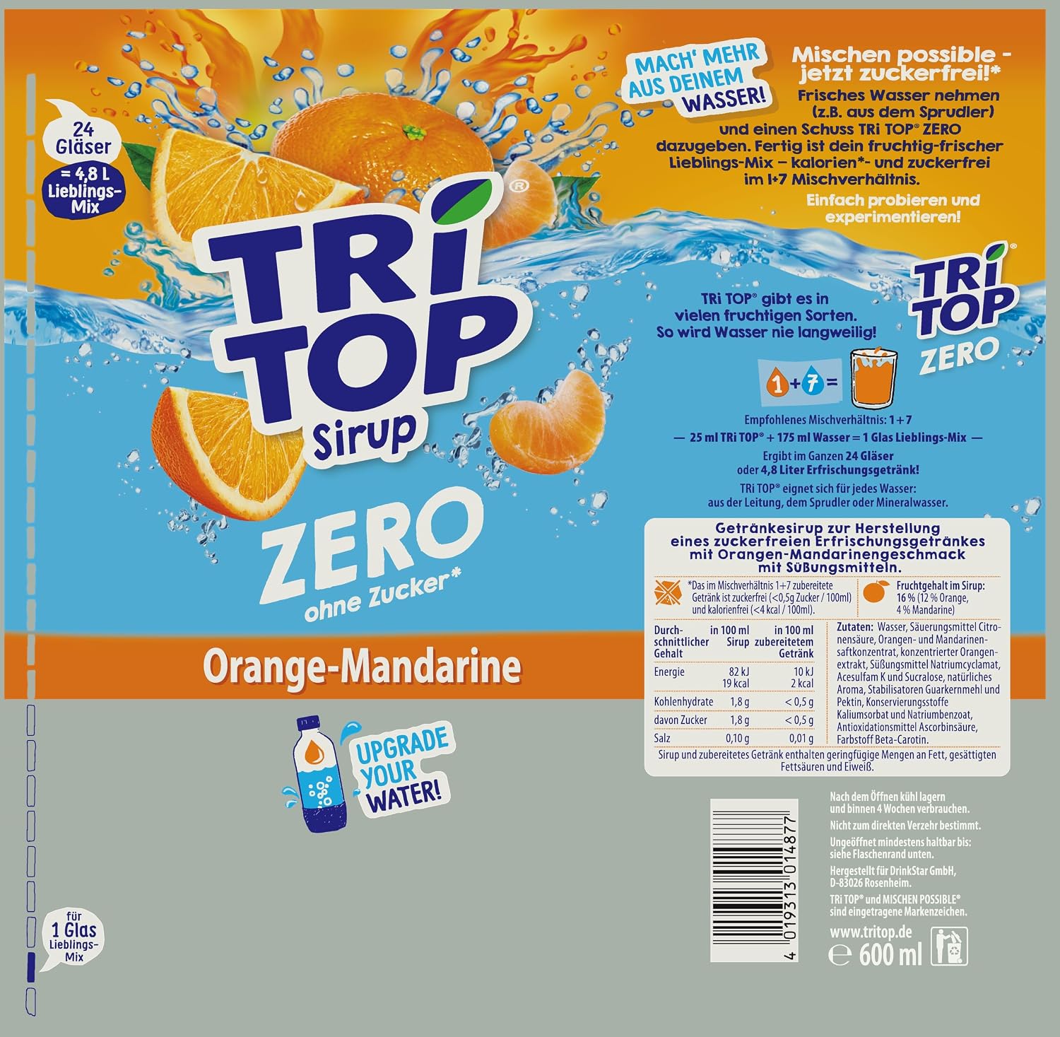 Detalle 2 de TRi TOP ZERO Sirup Set Kirsche, Zitronen-Limette & Orange-Mandarine – 3x600 ml, zuckerfrei