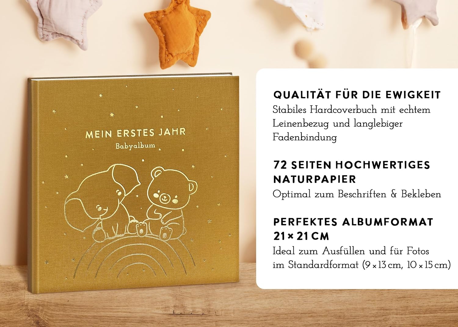 Thumbnail 4 de Herzthaler „Mein erstes Jahr“ Babyalbum Lino Gold (Leinenbuch) mit Goldprägung – 72 Seiten