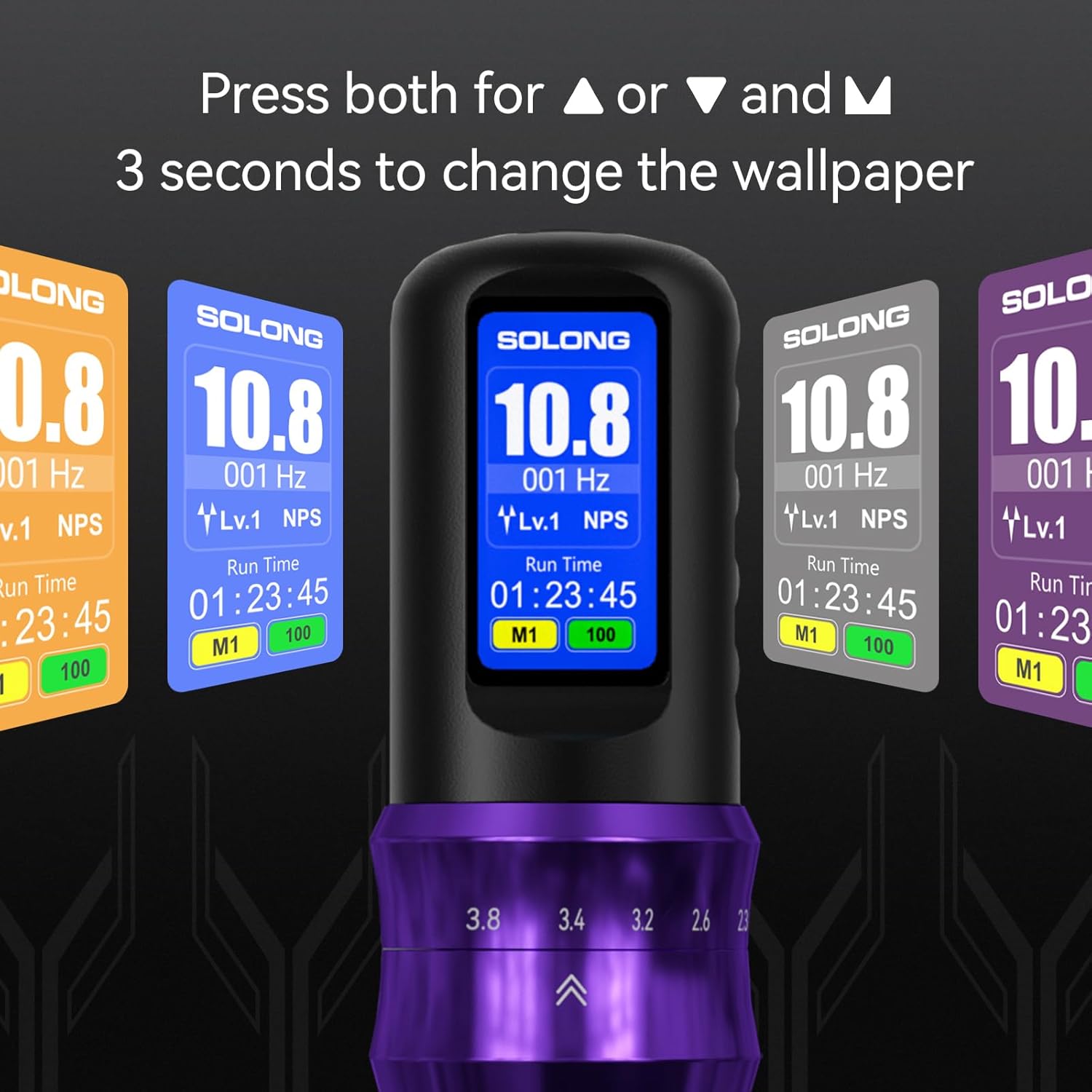 Detalle de Kit Tatuaggi Wireless Solong SL-TKE200AEU-4: Macchina Rotativa Professionale con Batteria 1600mAh e 7 Modalità