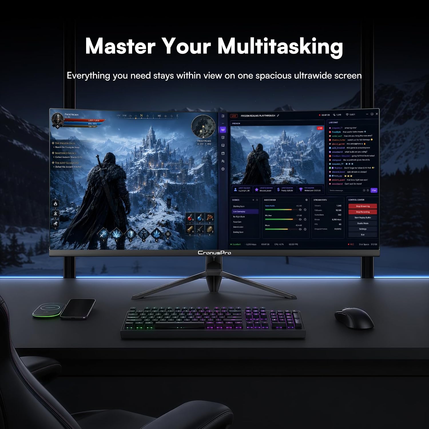 Thumbnail 5 de CronusPro 34 Inch Ultrawide Curved Gaming Monitor (UWQHD 3440x1440) – 165Hz, 1ms MPRT, 1500R Curved, FreeSync Premium