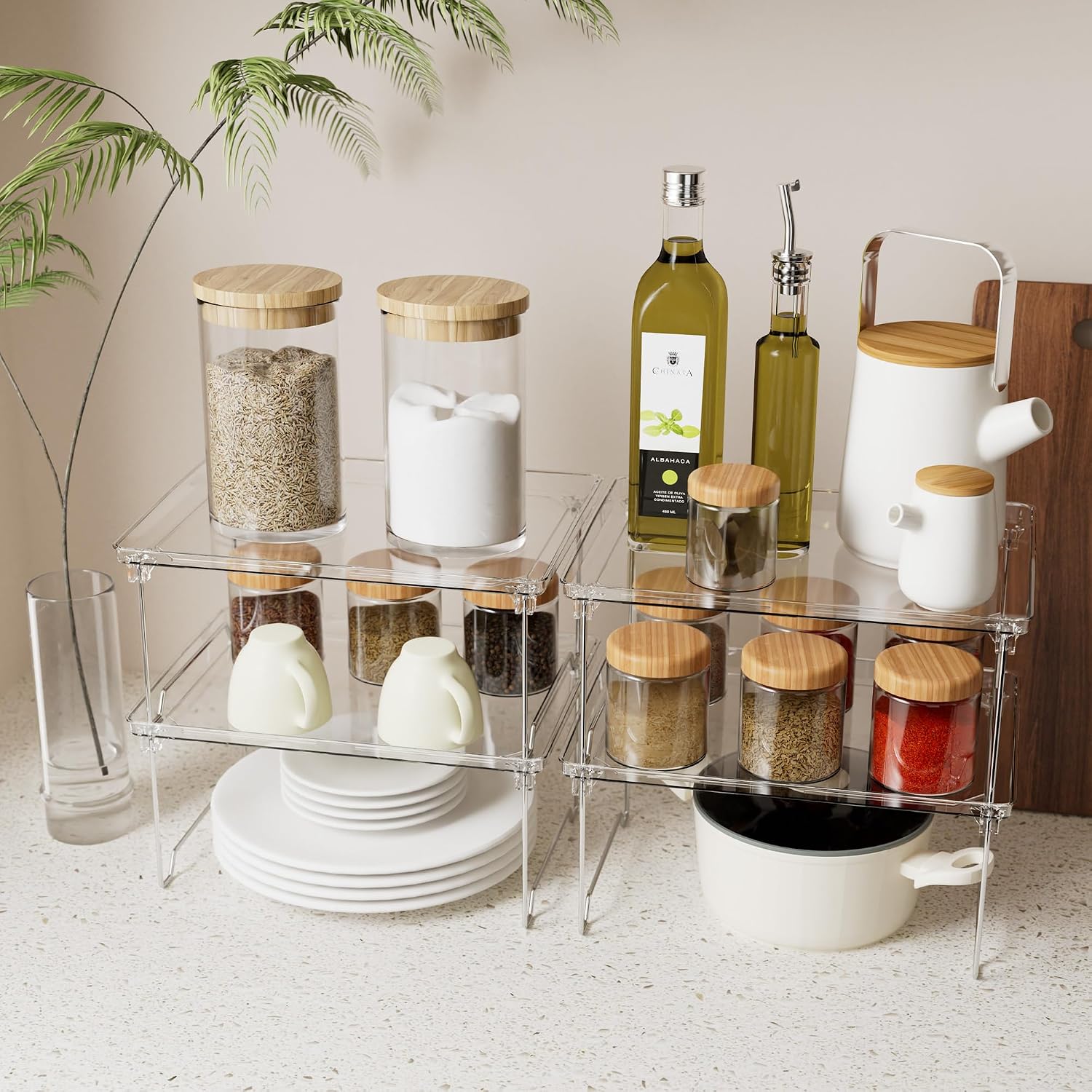Detalle 2 de STARLATTA 2 Pcs Cabinet Organizer Shelf: Stackable, Clear PET & Stainless Steel Shelves for Kitchen, Bathroom, and More