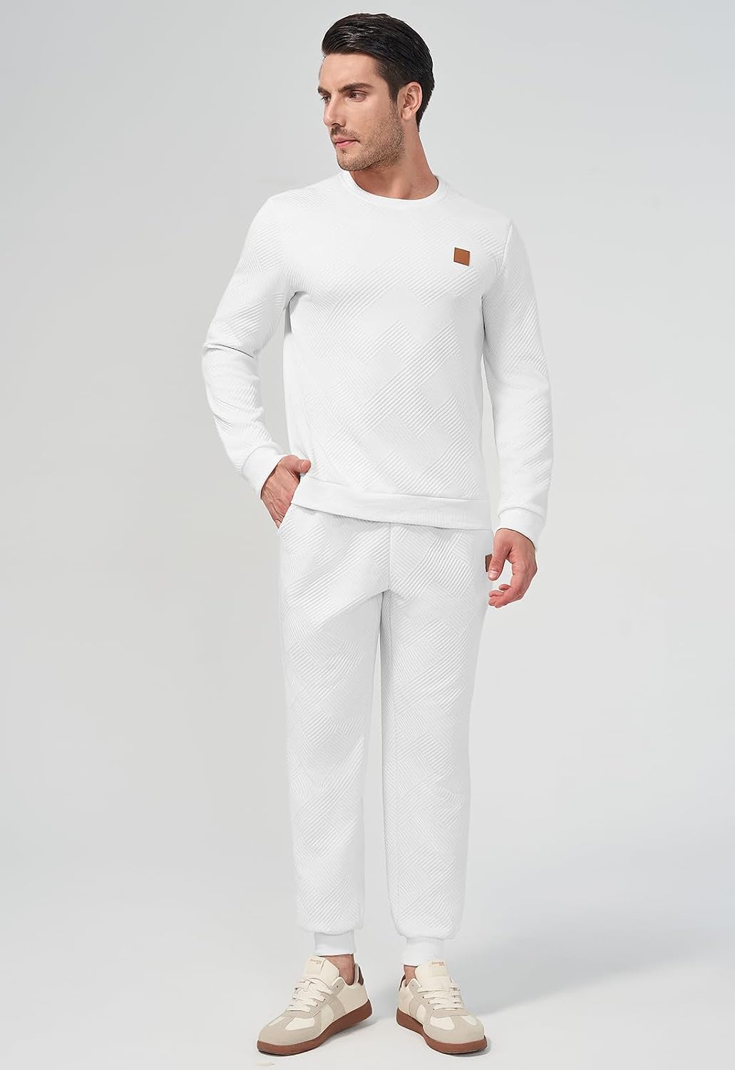 Detalle de KUYIGO Herren Trainingsanzug-Set (2-teilig) aus atmungsaktivem Baumwoll-Sweat – für Fitnessstudio, Laufen & Freizeit, S-2XL